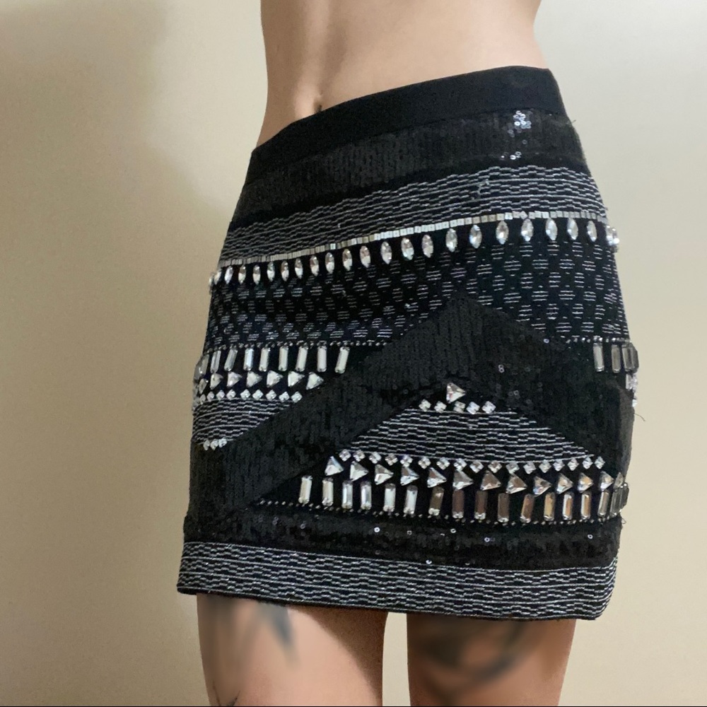 Unique sequin and jewel mini skirt